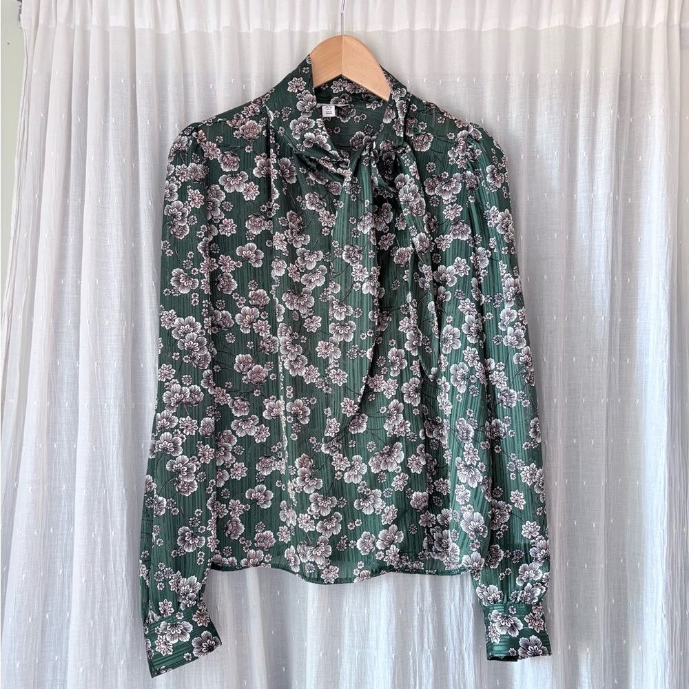 Topshop Green Floral Blouse